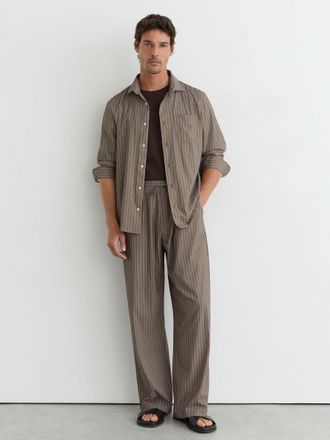 Reiss Taupe Brown Stripe Drawstring Relaxed-fit Trousers, Xxl