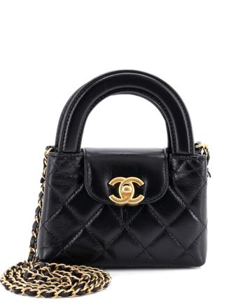 Chanel Kelly Top Handle Shopping Bag Quilted Shiny Aged Calfskin Nano crossbody bag - Black