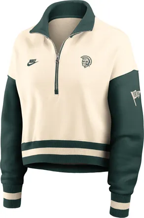 Nike Michigan State Legacy Nike Womens College Cropped Oversized 1/4-Zip Crew in Brown | 03O80JHLMSV-A6C