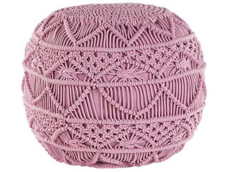 Beliani Puf macram&eacute; algod&oacute;n rosa 40 cm 40 cm 40 cm
