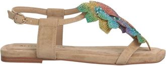 Alma En Pena Flat Sandal With Front Flowers - Dames - Sandalen - Bruin - 38 EU - Leer - Schoenen