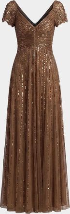 Mac Duggal Embellished Mesh Fit-&-Flare Gown
