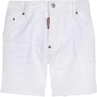 Dsquared2 Denim Leaf Print Shorts - Heren - Denim shorts - Wit - 2XS - Denim - Korte Broeken