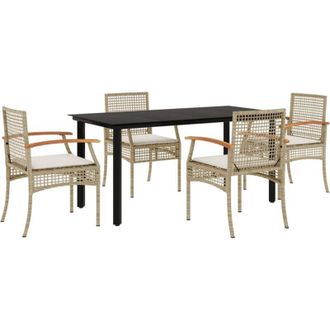 vidaXL Vidaxl - Set Comedor De Jard&iacute;n 5 Pzas Con Cojines Rat&aacute;n Sint&eacute;tico Beige