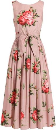 Dolce & Gabbana Midi-jurk van katoen met bloemenprint - Dames - Casual kleedjes - Roze - L - Katoen - Kleedjes