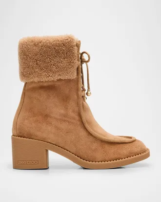 Jimmy Choo London Hali 60 Suede Shearling-Collar Ankle Booties