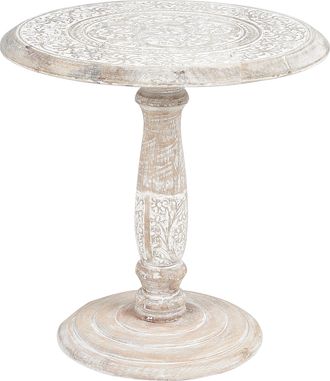Beliani Beliani - Mesa Auxiliar De Madera De Mango Clara Blanco Crema 45 Cm Dise&ntilde;o Tallado Jambia