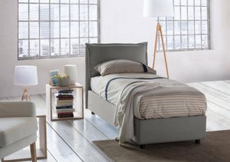 Talamo Italia Cama Individual Evelyn, Cama Contenedor Con Revestimiento De Tela, 100% Made In Italy, Apertura Frontal, Con Colch&oacute;n Cm 90x200 Incluido, Gris, Con Emb