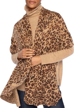 Kinross Cashmere Leopard Wrap In Camel