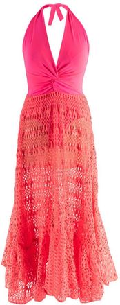 PatBo Neon Coral Halter Crochet Beach Dress Size XS
