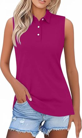 Generic Sleeveless Polo Shirts for Women Lady-fit Stretch Cotton Sport Casual Golf Tennis Work t-Shirts School Uniform Quick Drying Moisture Wicking Workout T