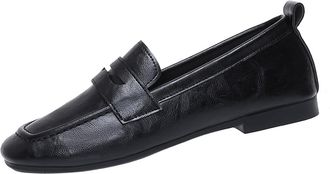 Generic Ladies Loafers Slip On Casual Walking Flats Solid Color Classic Lightweight Stylish Comfortable Wide Fit Dressy Shoes Business Work Leisure Black
