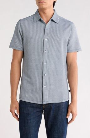 Robert Barakett Wendell Short Sleeve Knit Button-Up Shirt in Blue at Nordstrom Rack, Size Xx-Large