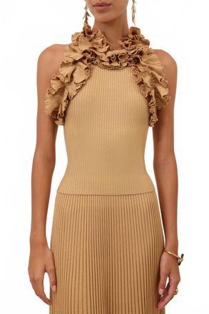 Zimmermann Luna Ruffle Tank In Metallic Gold