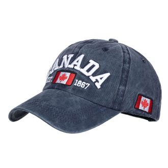 Generic MILAX Baseball Cap with Canadian Flag Embroidered, Washed Adjustable Outdoor Sun Hat, Casual Unisex Baseball Cap Vintage Used Look Cap, navy, One Size