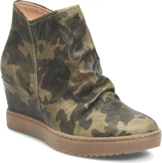 S&ouml;fft Siri Boots Green Camo Leather Waterproof Wedge Heel Ankle JOBB115