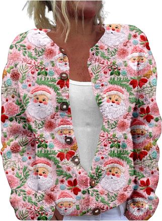 Generic Christmas Cardigan Sweaters for Women Loose Funny Graphic Sweater Fashion Plus Size Ladies Warm Outfit Clothing Casual Xmas Tops Christmas Knitted Clo