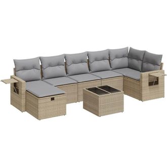 vidaXL Set De Sof&aacute;s De Jard&iacute;n Y Cojines 8 Piezas Rat&aacute;n Sint&eacute;tico Beige