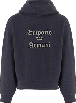 Emporio Armani Dark Gray Cotton Hoodie with Contrasting Logo Patch