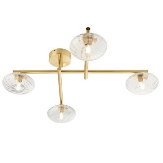 Netlighting ORISTANO Dimmable 4 Light Glass Semi Flush Bathroom Ceiling Lamp in Yellow