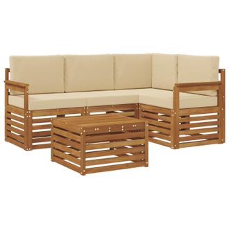 vidaXL Conjunto De Sof&aacute;s De Exterior Con Coj&iacute;n 5 Pcs Natural Y Beige Vidaxl