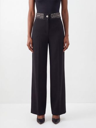 Pinko Pantaloni palazzo a vita alta in cr&ecirc;pe con ricamo di paillettes