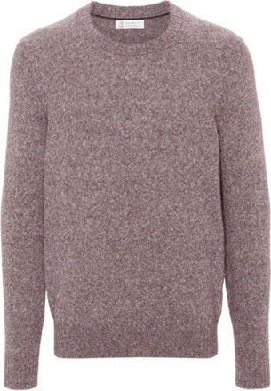 Brunello Cucinelli Gebreide Trui met Ronde Hals - Heren - Ronde hals truien - Paars - XL - Katoen - Truien & Vesten