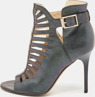 Jimmy Choo London Metallic Two Tone Leather Open Toe Booties