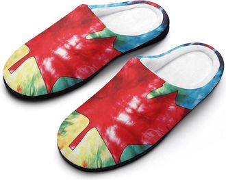 Generic Tie Dye Canadian Flag Mens House Slippers Memory Foam Washable Cotton Slip on Home Shoes