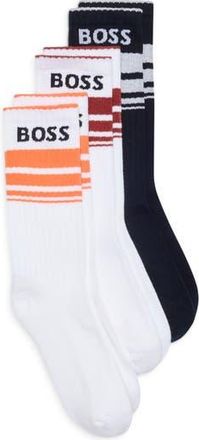 BOSS 3-Pack Logo Stripe Ribbed Crew Socks in Open Miscellaneous at Nordstrom Rack, Size 7-13