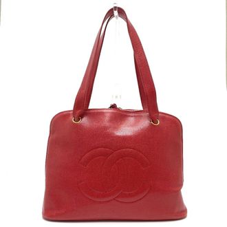 Chanel Red Color Grained Calfskin Shoulder Bag Tote Bag (Pre-Owned)
