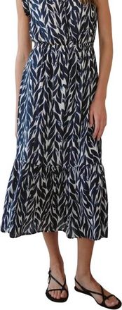 Bella Dahl Ruffle Midi Dress In Navy Leaves