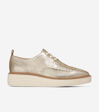 Cole Haan Womens &Oslash;riginal Grand Platform Wingtip Oxford Shoes - Gold Size 10.5