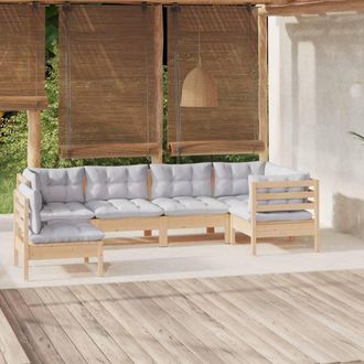 vidaXL Set Divani Da Giardino 6 Pz Con Cuscini Grigi Massello Di Pino Vidaxl
