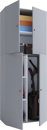 ebuy24 Vcm Gabinete De Escoba De Madera 6 Compartimentos Gabinete Para El Hogar Dimensiones: An. 70 X Al. 184 X T. 40 Cm 4 Puertas Giratorias - Lona (gris)