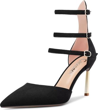 Castamere Women Stiletto High Heel Pointed Toe Ankle Strap Wedding Dress 8.5 CM Heels Black 7 UK