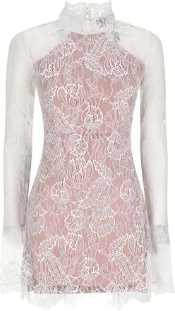Retrof&ecirc;te lace mock-neck mini dress - White