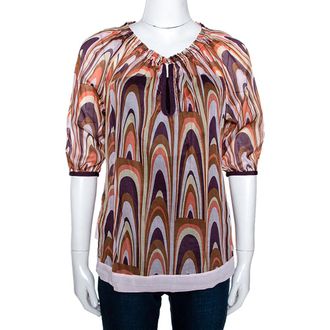M Missoni Multicolor Printed Cotton Ruched Neckline Blouse