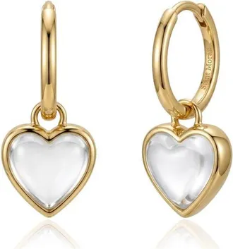 st. Moran Clear Quartz Heart Drop Hoop Earrings in Gold at Nordstrom
