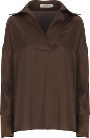 D.exterior Blusa con scollo a V e colletto in velluto - - Blouses & Shirts - Donna - Marrone - S