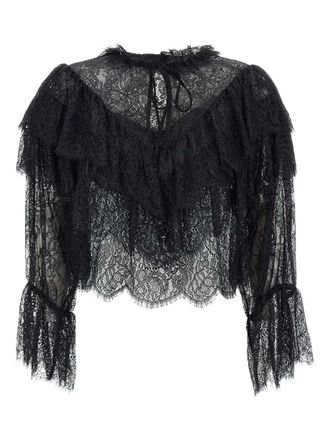 Rixo Faryn ruffled lace blouse - women - Polyamide - 14 - Black