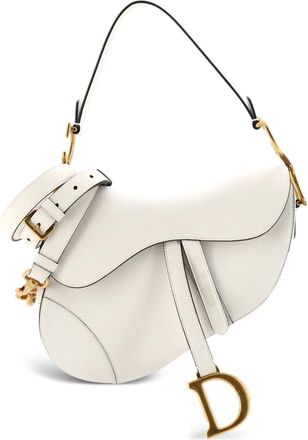 Dior Borsa a spalla Saddle media in pelle con tracolla - Bianco