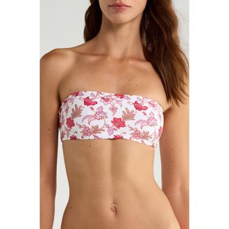 Seafolly Print Bandeau Swim Top in Ecru at Nordstrom, Size 14