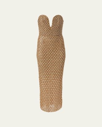 Carolina Herrera Embellished Plunging Strapless Midi Dress