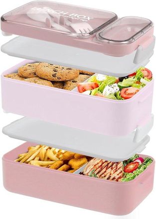 OEM Fiambreras, Fiambrera Para Adultos, Fiambrera Para Ni&ntilde;os, Fiambrera Con Compartimentos, Fiambrera Grande De 2 Niveles, Rosa, 1600 Ml, Azul
