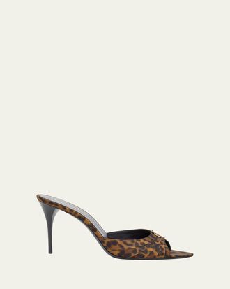 Saint Laurent 90mm Leopard Grosgrain Mule Pumps