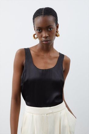 Karen Millen Satin Cami Top in Black at Nordstrom, Size 12