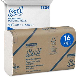 Scott Slimfold Asciugamani 1804, Asciugamani intercalati con piegatura Slimfold, Tecnologia Airflex, Colore bianco, 16 confezioni da 250 fogli di carta