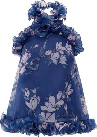 LEO LIN Michelle maxi-jurk met halternek en ruches - Blauw