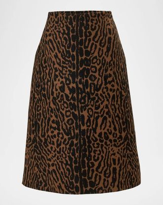 Carolina Herrera Wool Leopard A Line Skirt